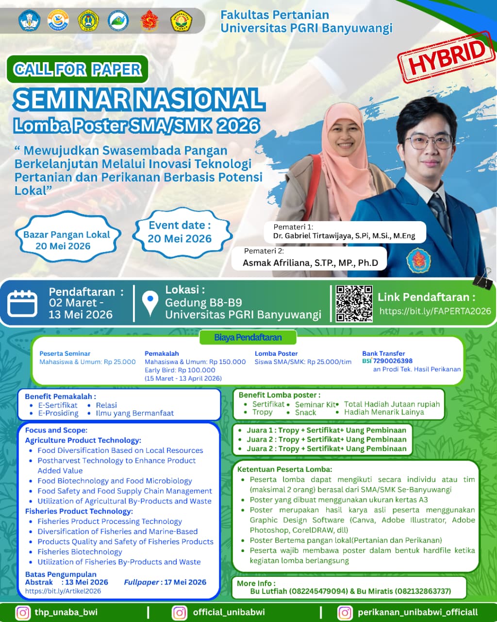 Fakultas Pertanian Universitas PGRI Banyuwangi akan menyelenggarakan Seminar Nasional & Call for Paper Tahun 2026